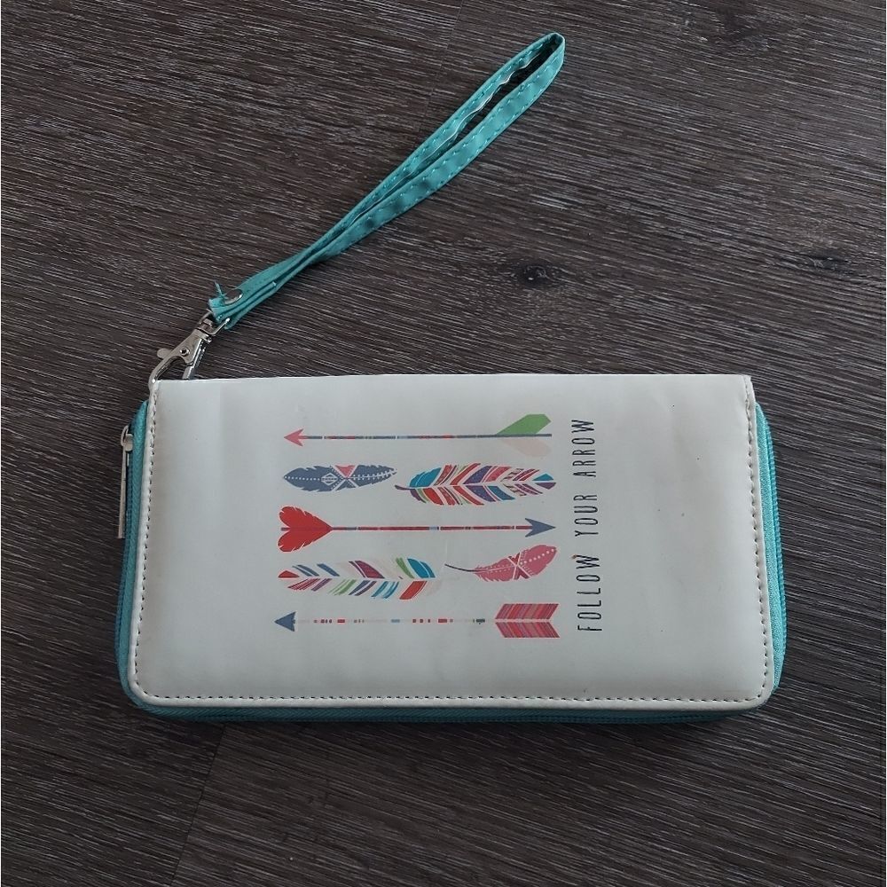 "Follow your arrow" White Blue Wristlet Wallet